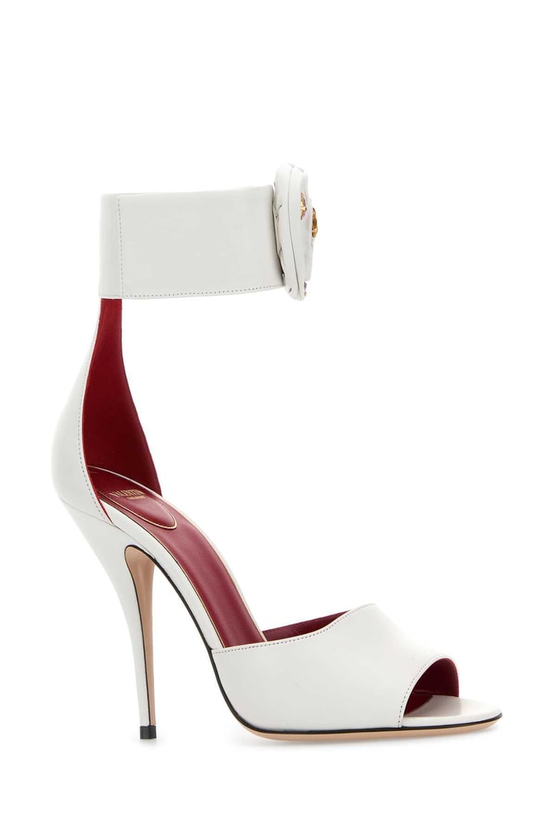 white leather drip rose sandals by Selfnex
