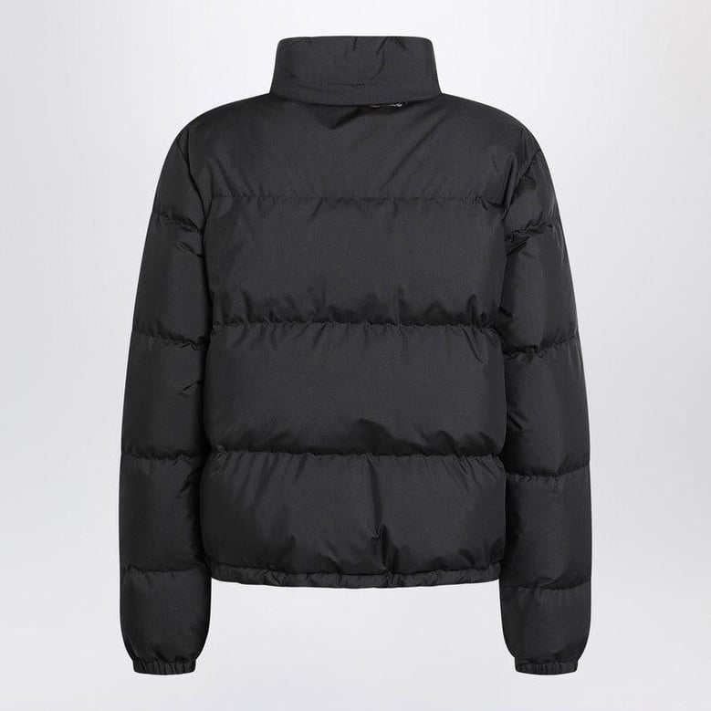 black zip-up puffer jacket with check detail by Selfnex