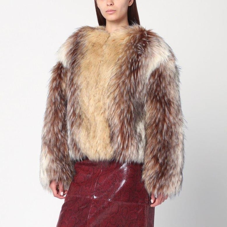 short beige/black/white faux fur coat by Selfnex