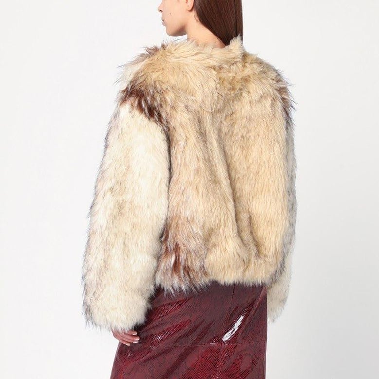 short beige/black/white faux fur coat by Selfnex