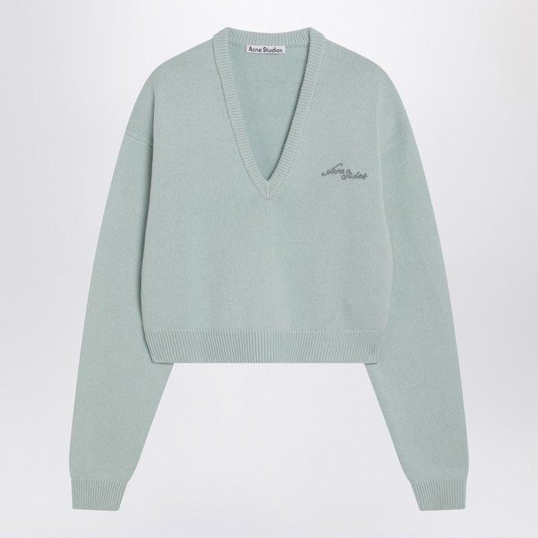 faded mint wool v-neck sweater by Selfnex