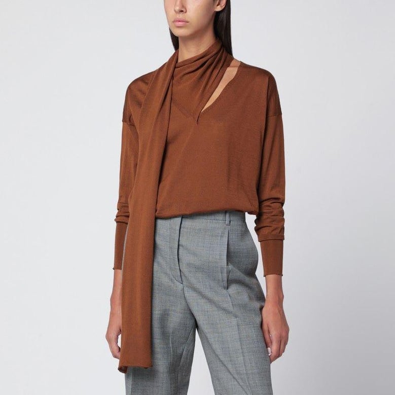 hazelnut-coloured sweater with scarf by Selfnex