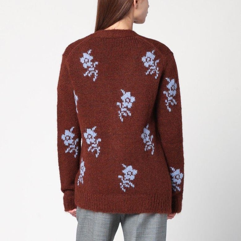 brown cardigan with floral inlay by Selfnex