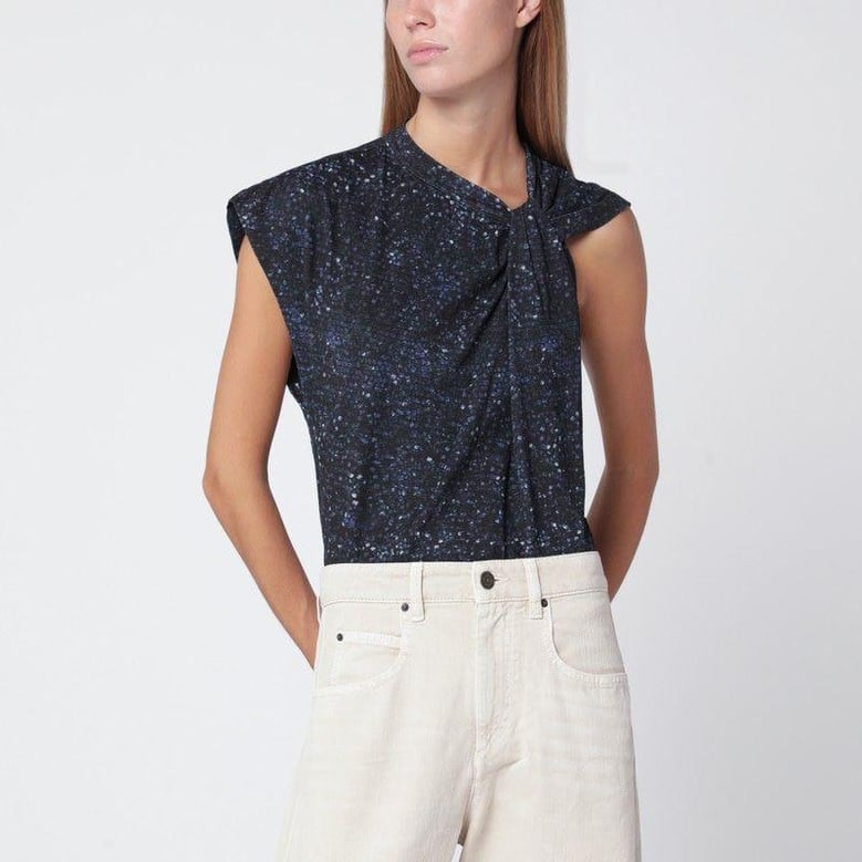 nayda asymmetrical t-shirt with midnight blue print by Selfnex