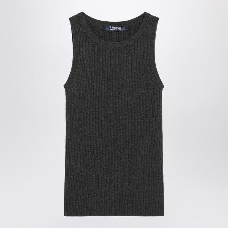 green ribbed tank top in wool and cashmere by Selfnex