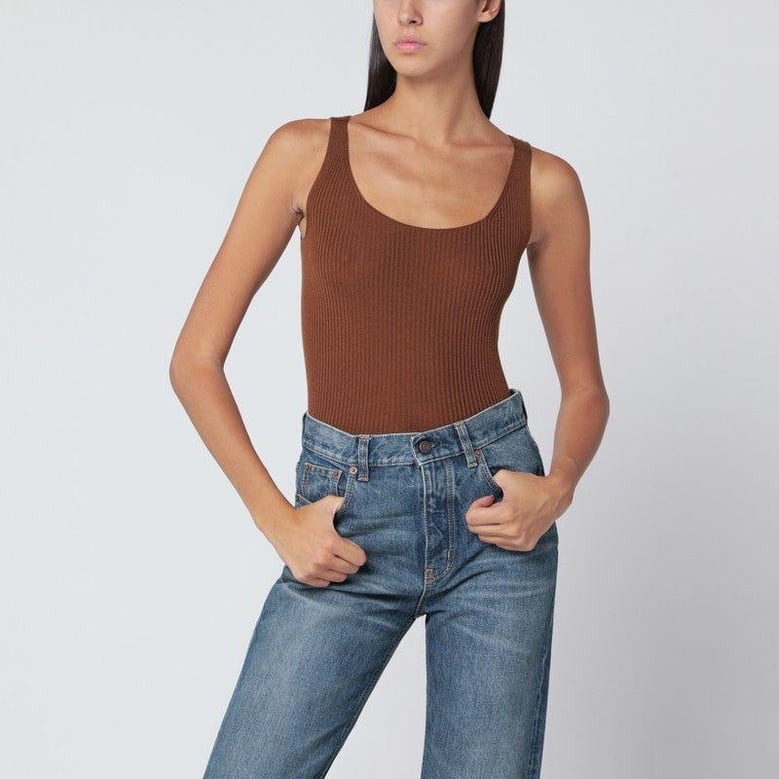 tobacco-coloured wool tank top by Selfnex