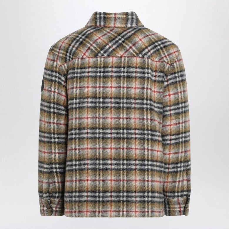 beige checked wool shirt jacket by Selfnex