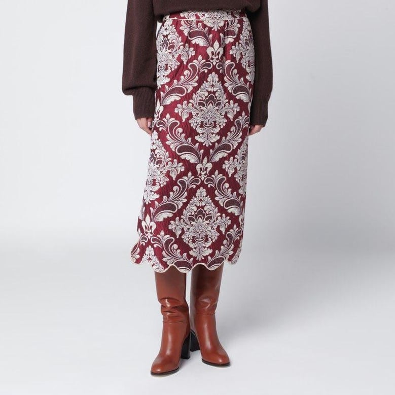 bordeaux jacquard midi skirt by Selfnex