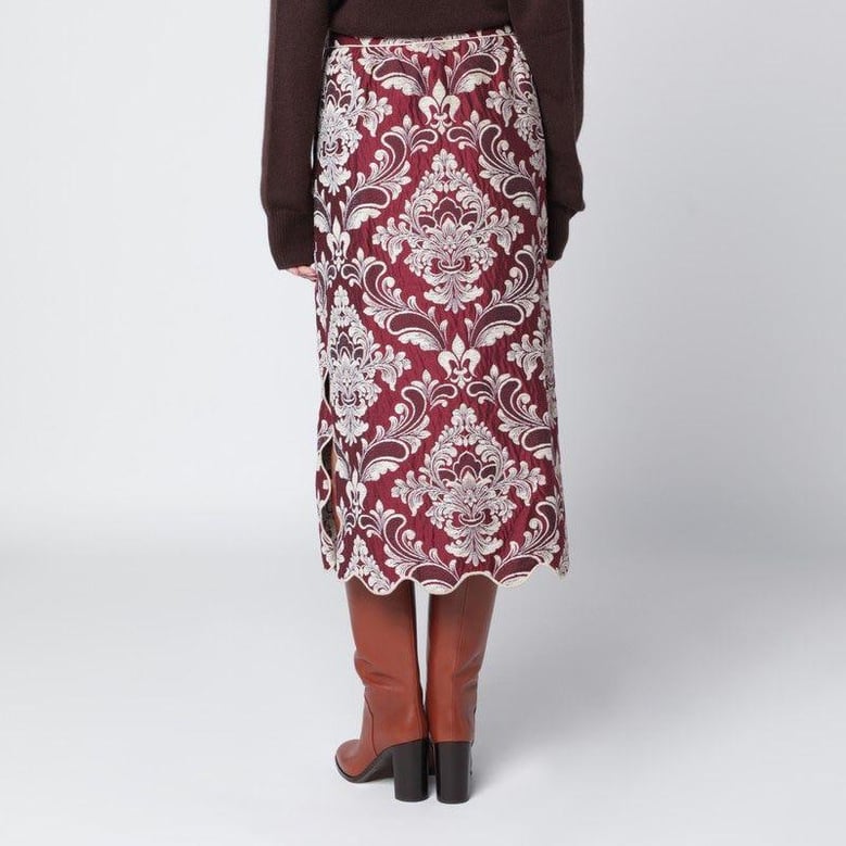 bordeaux jacquard midi skirt by Selfnex
