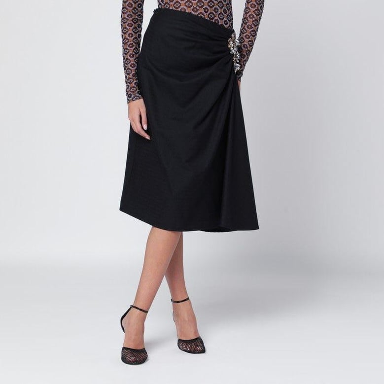navy blue draped skirt with brooch by Selfnex