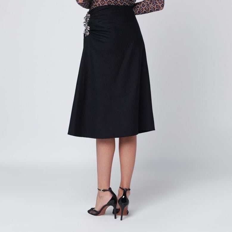 navy blue draped skirt with brooch by Selfnex