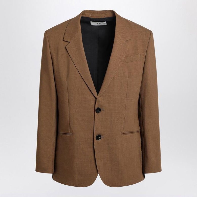 hazelnut single-breasted wool jacket by Selfnex
