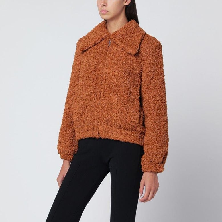 pumpkin-coloured faux fur bomber jacket by Selfnex