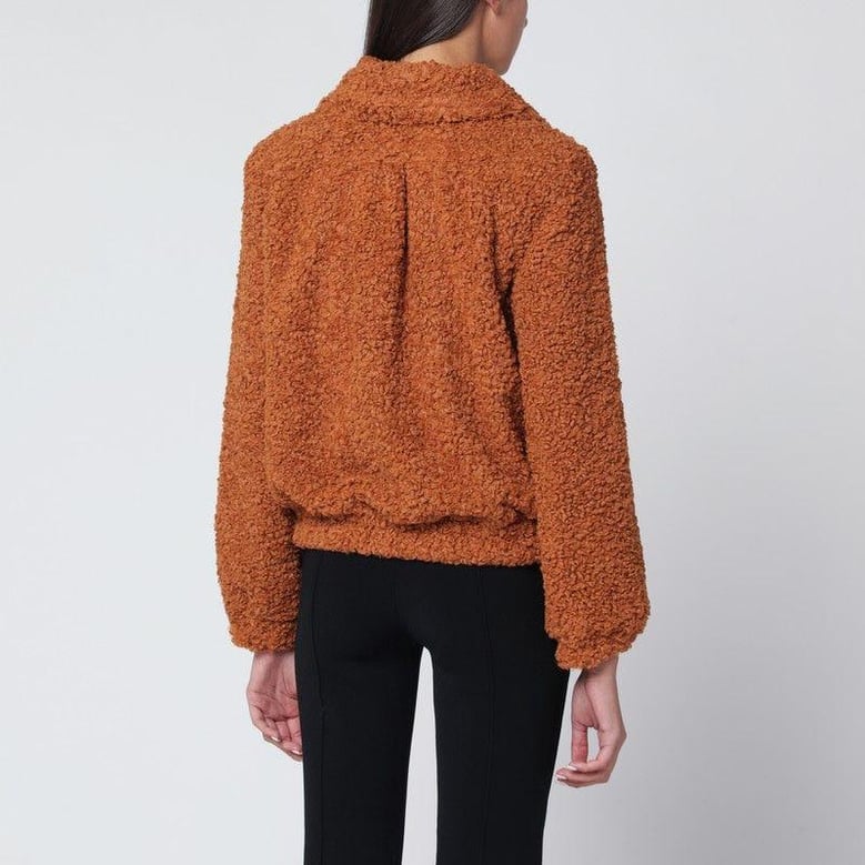 pumpkin-coloured faux fur bomber jacket by Selfnex