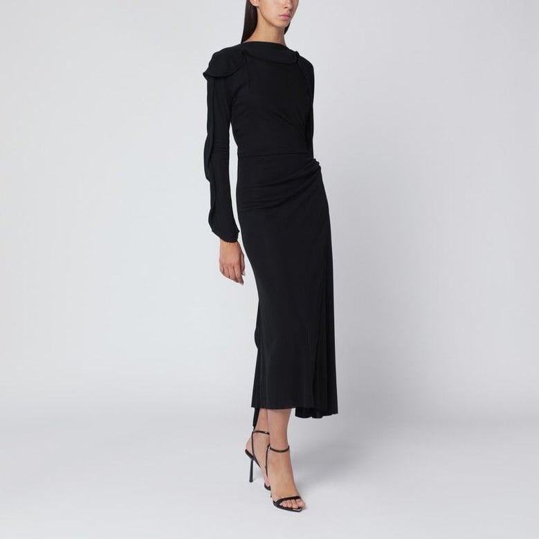 black midi dress in draped jersey by Selfnex