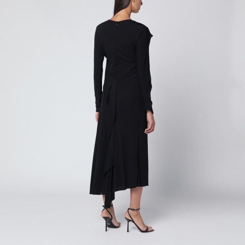 black midi dress in draped jersey by Selfnex