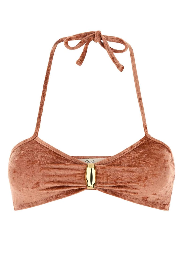 peach stretch velvet bikini top by Selfnex