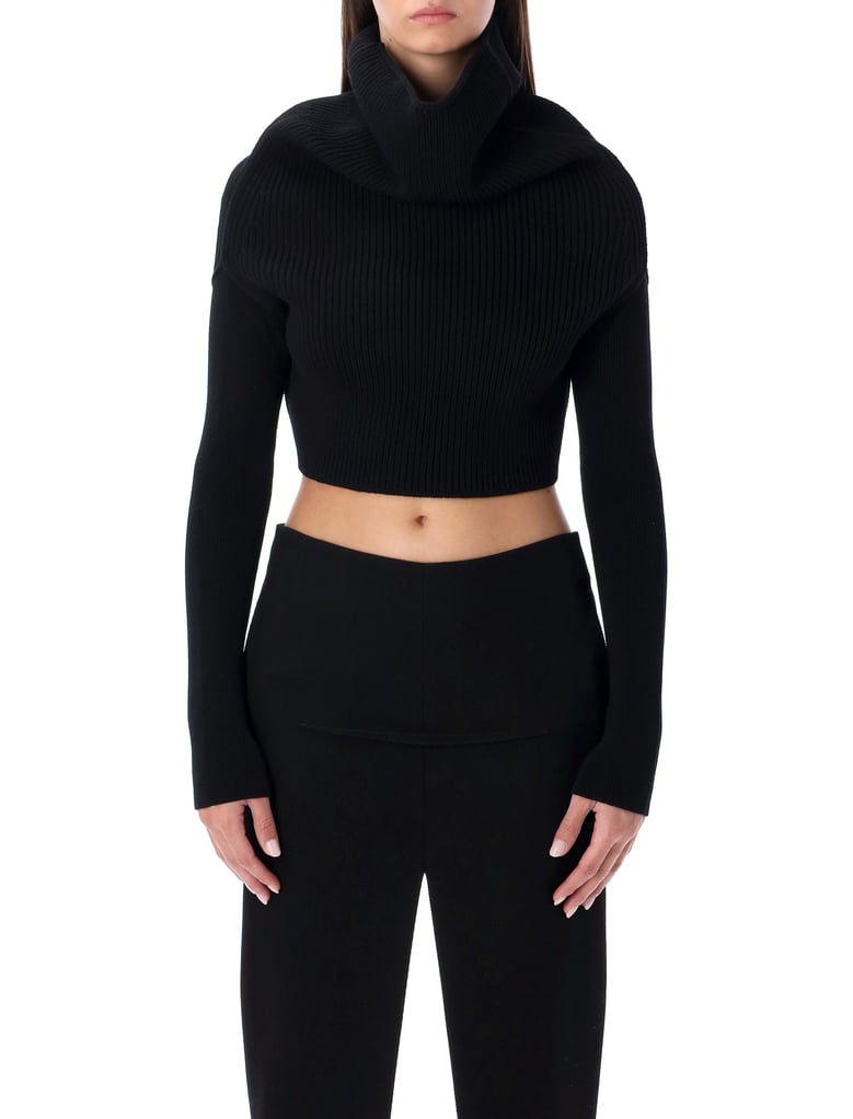 rick owens black cropped knit with cowl neck by Selfnex