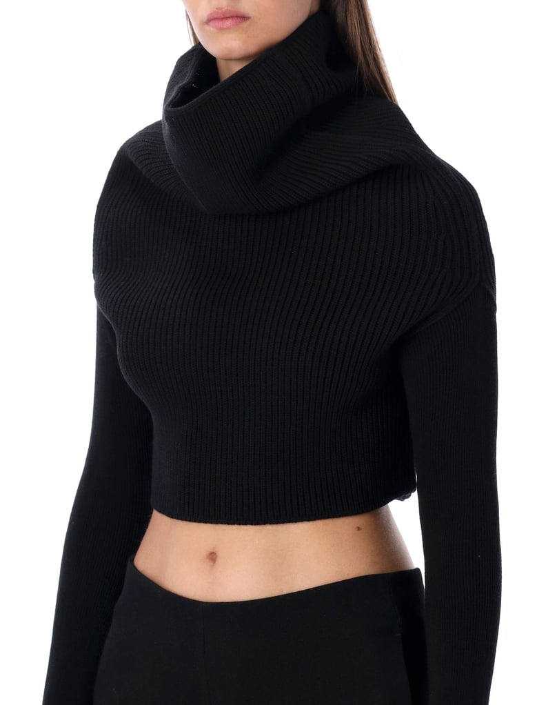 rick owens black cropped knit with cowl neck by Selfnex
