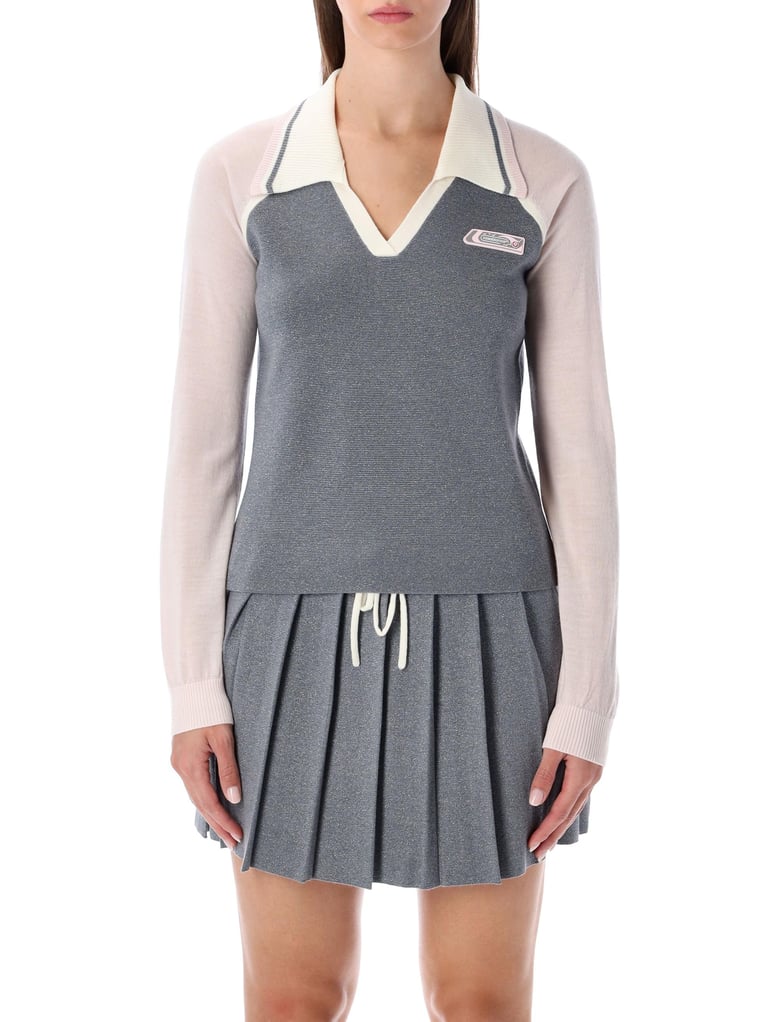 casablanca merino lurex long-sleeve tennis polo by Selfnex