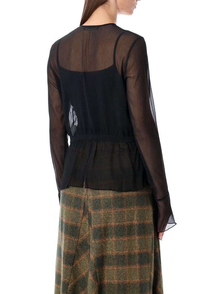 our legacy black sheer crinkle waist blouse by Selfnex