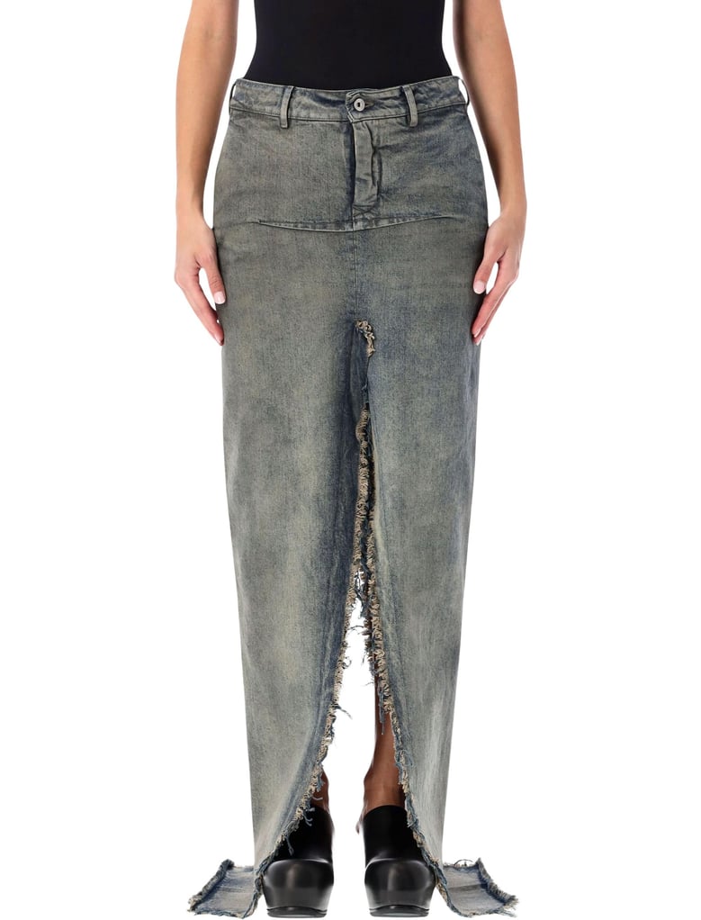 rick owens long denim sliced skirt by Selfnex