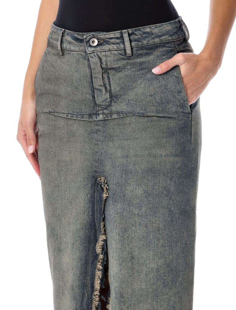 rick owens long denim sliced skirt by Selfnex