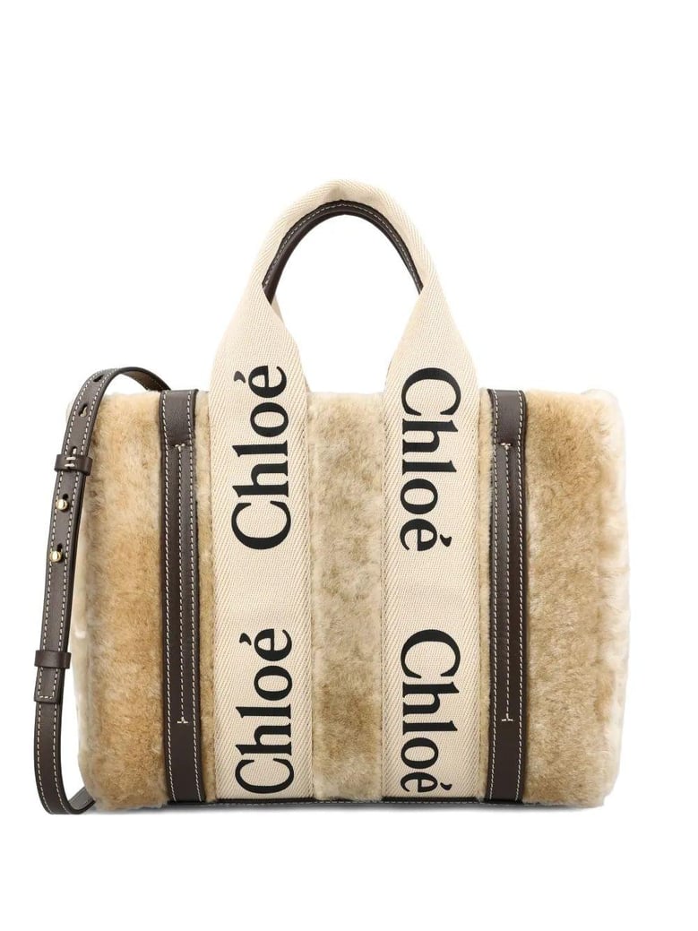 beige shearling small woody shopping bag by Selfnex