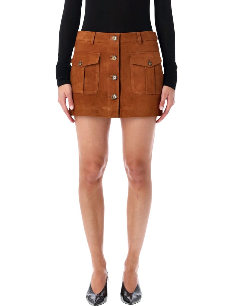 the garment brown suede mini skirt with buttons by Selfnex