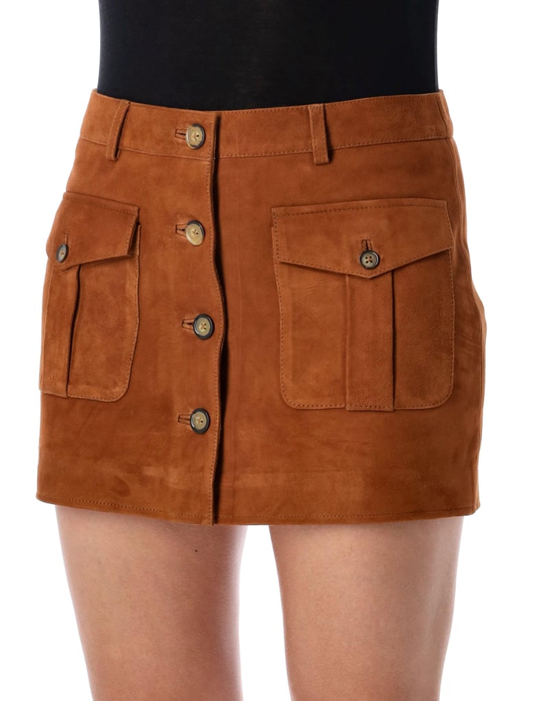 the garment brown suede mini skirt with buttons by Selfnex