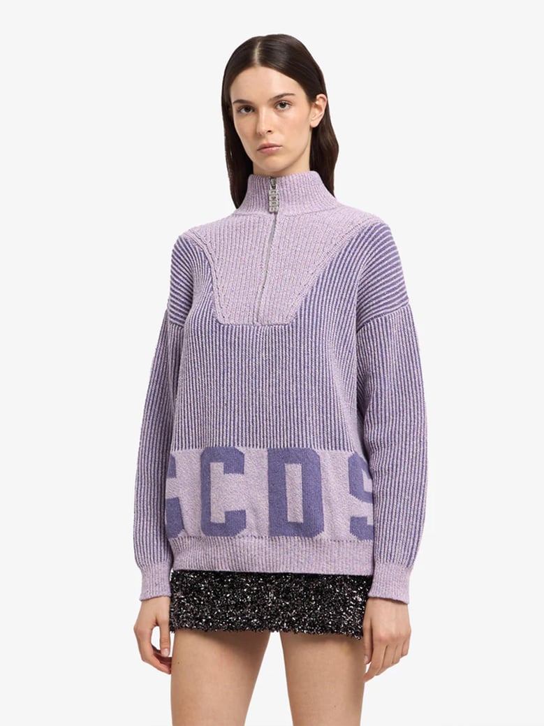 ribbed low logo half zip sweater by Selfnex