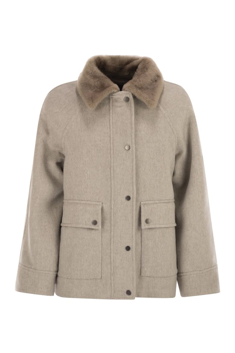cashmere outerwear with fur collar by Selfnex