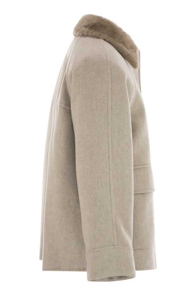 cashmere outerwear with fur collar by Selfnex