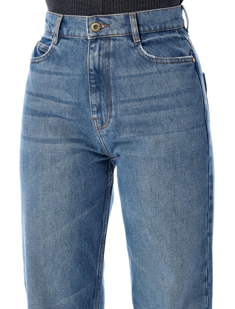 blue stonewash straight-leg jeans with relaxed fit by Selfnex
