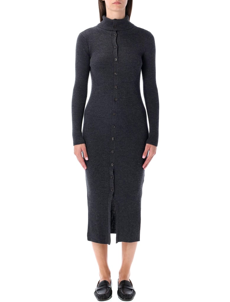 charcoal ribbed knit midi dress with buttons by Selfnex