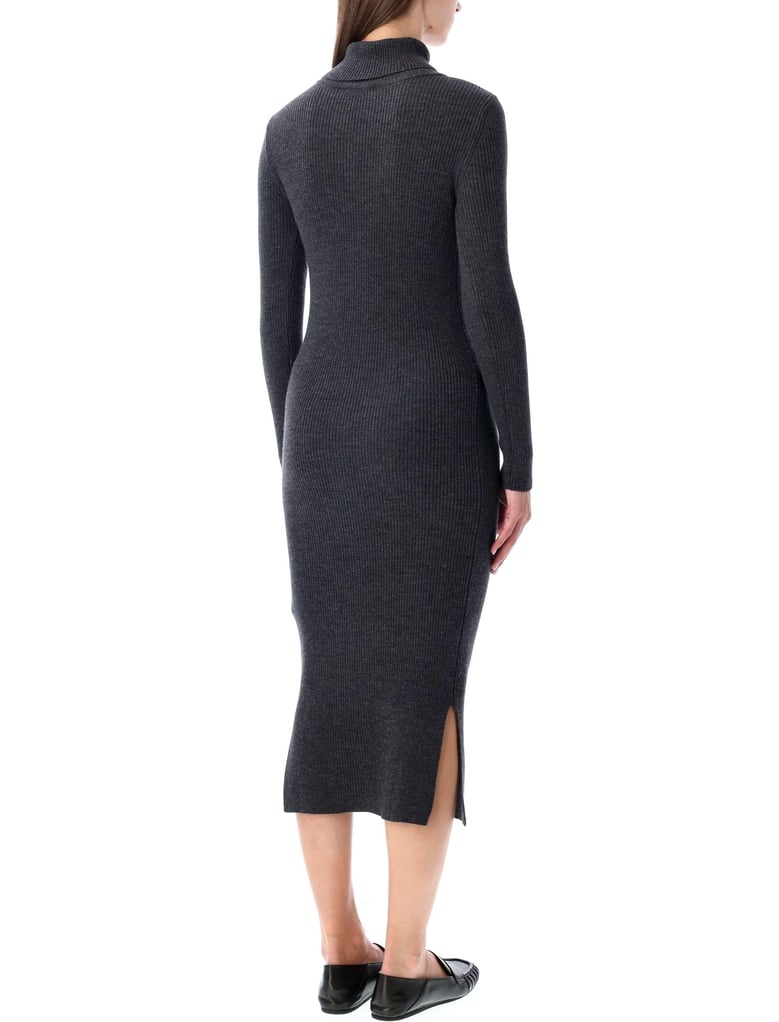 charcoal ribbed knit midi dress with buttons by Selfnex