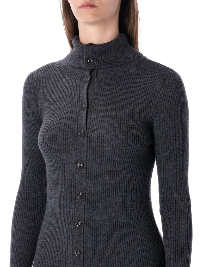 charcoal ribbed knit midi dress with buttons by Selfnex