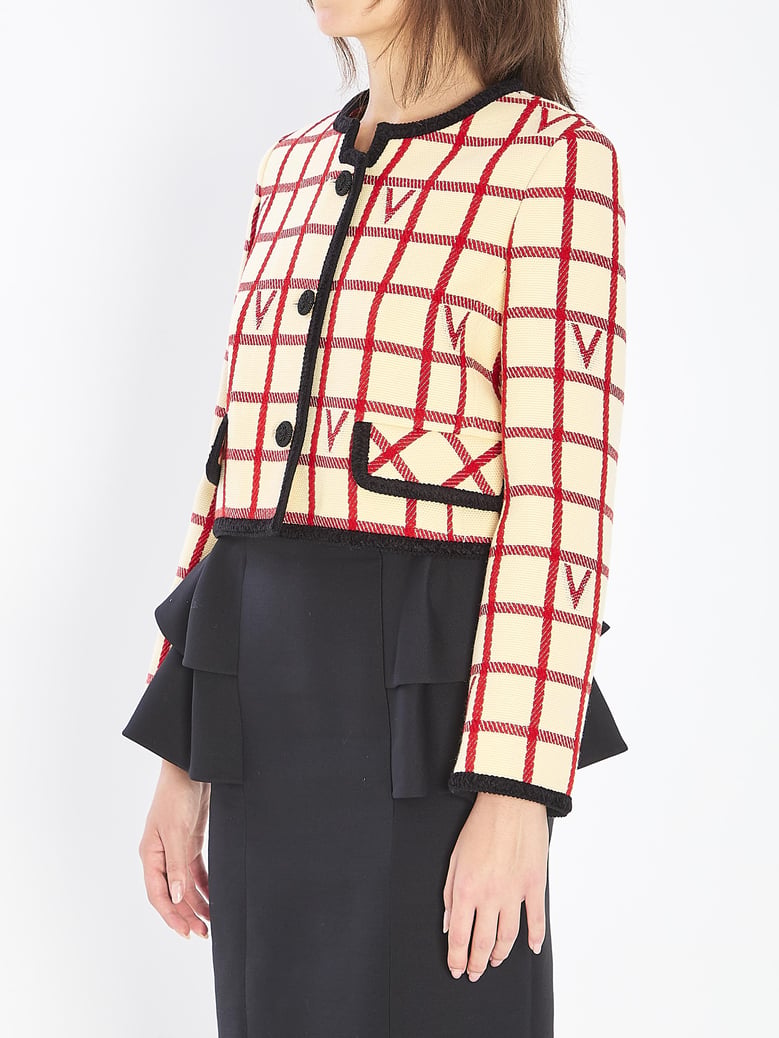 ivory jacket with check vlogo pattern by Selfnex
