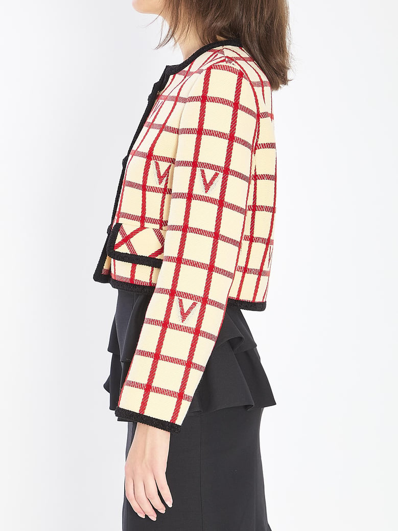 ivory jacket with check vlogo pattern by Selfnex