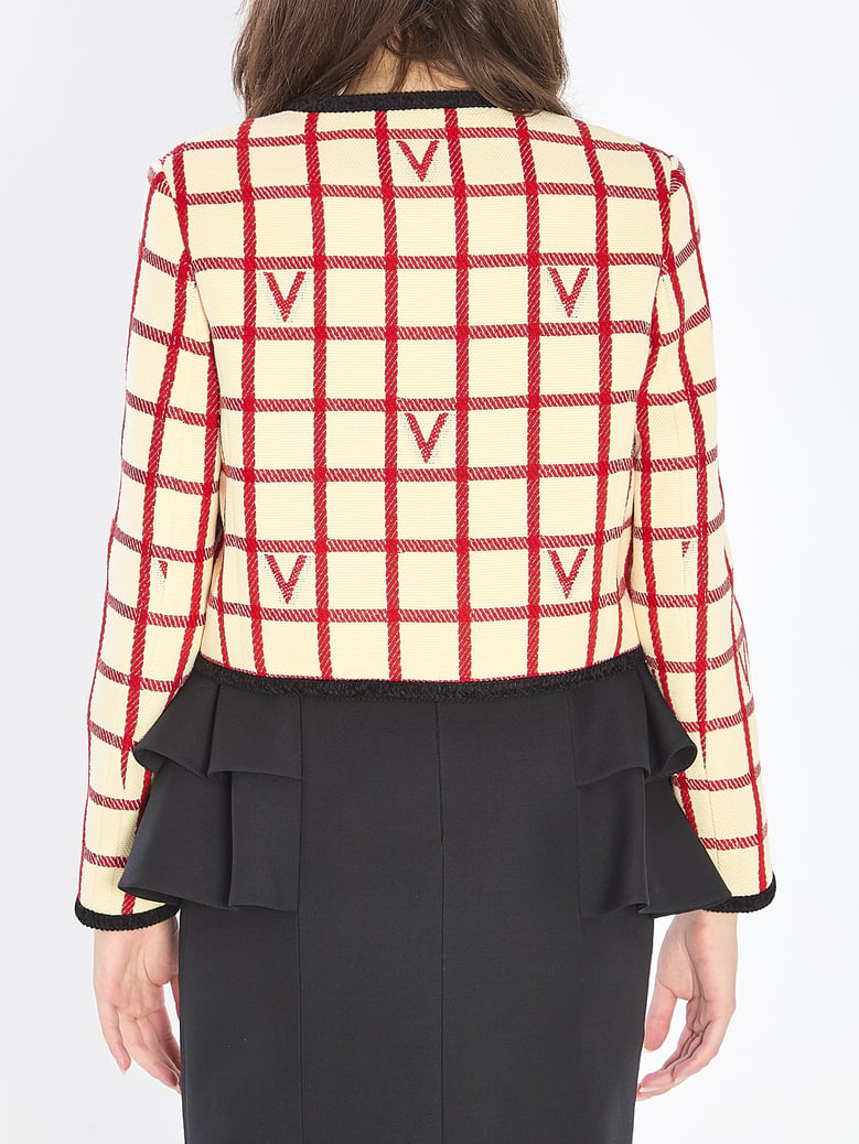 ivory jacket with check vlogo pattern by Selfnex