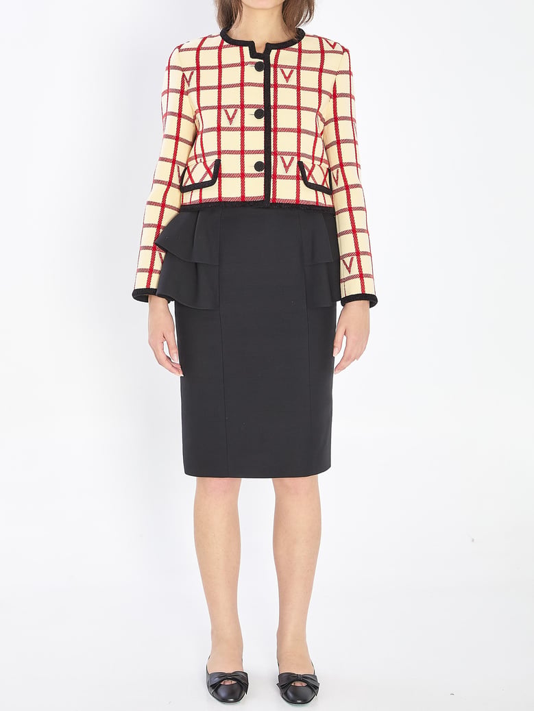 ivory jacket with check vlogo pattern by Selfnex