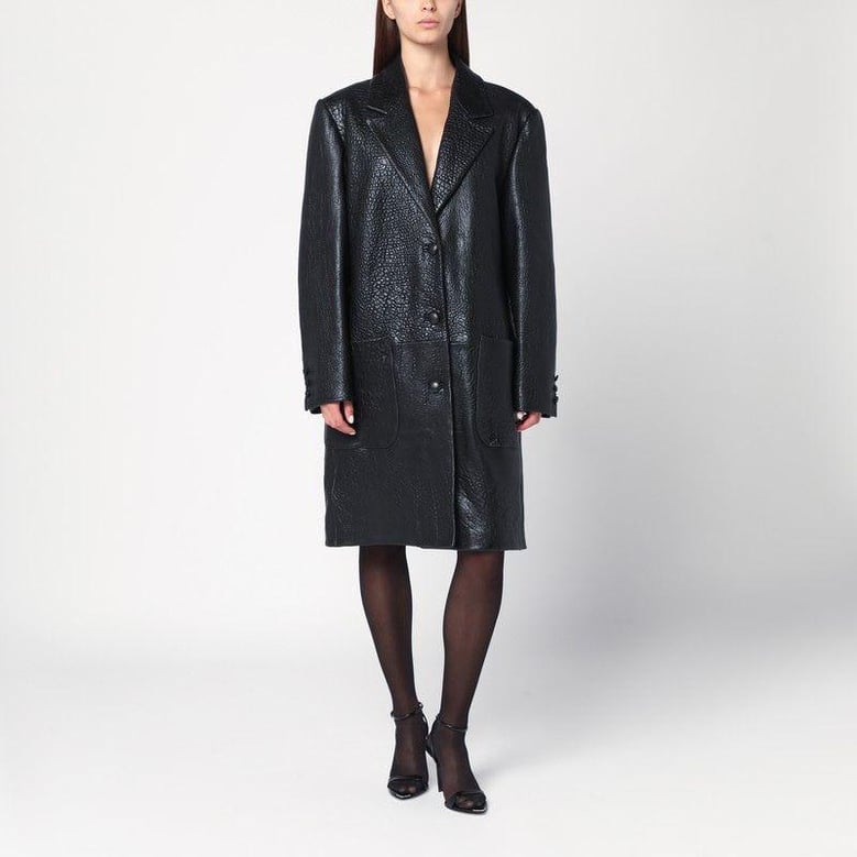 single-breasted black leather coat by Selfnex