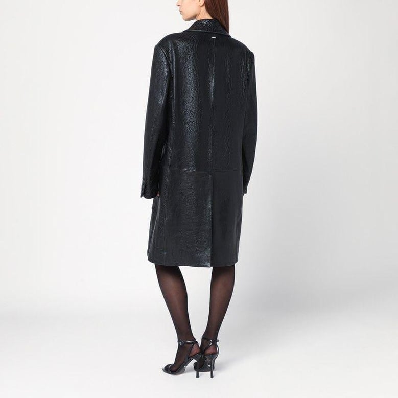 single-breasted black leather coat by Selfnex