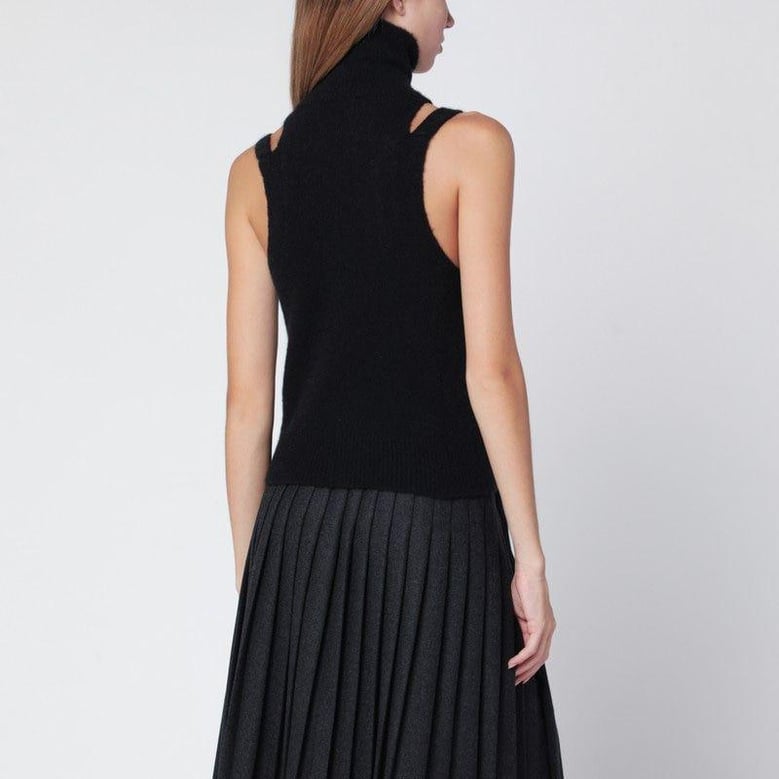 black cashmere blend turtleneck top by Selfnex
