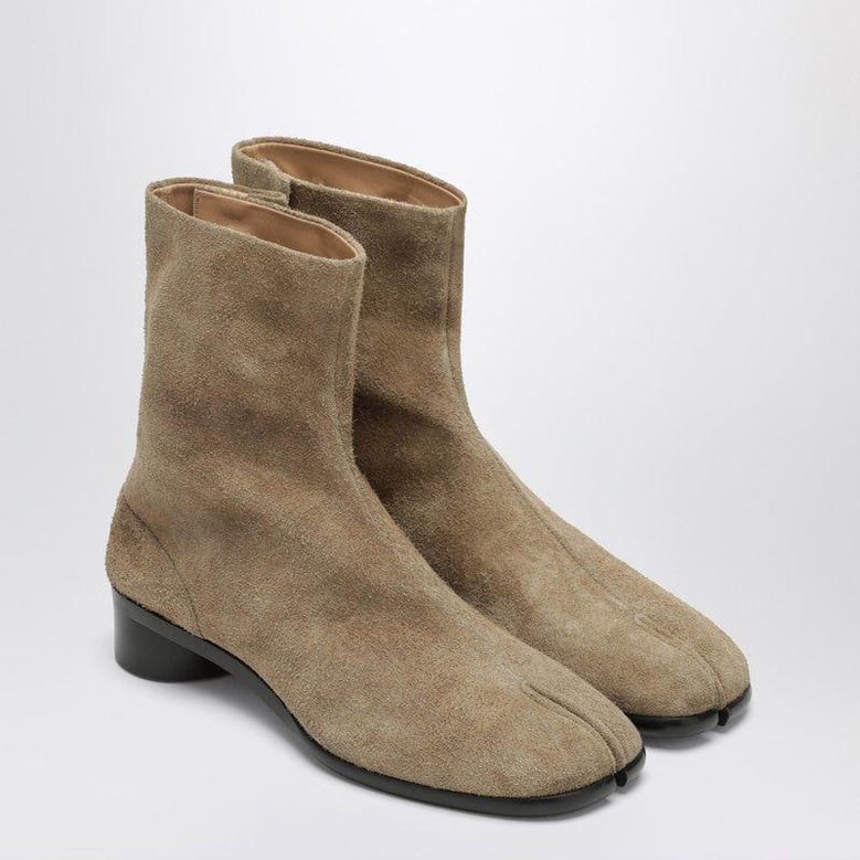 beige suede tabi ankle boots by Selfnex