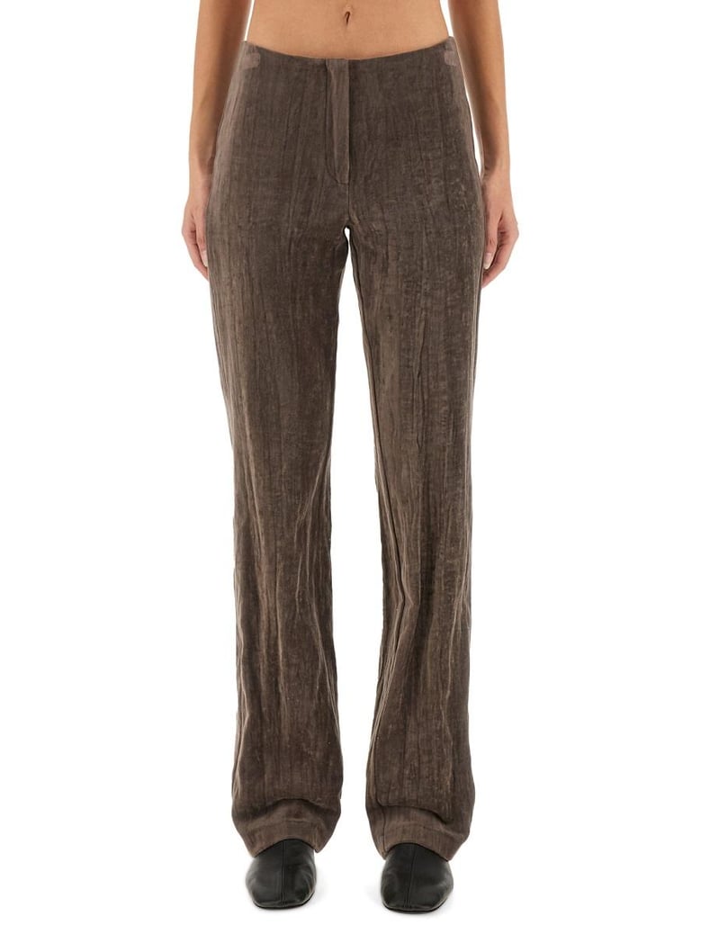 velvet crinkle slim pants by Selfnex