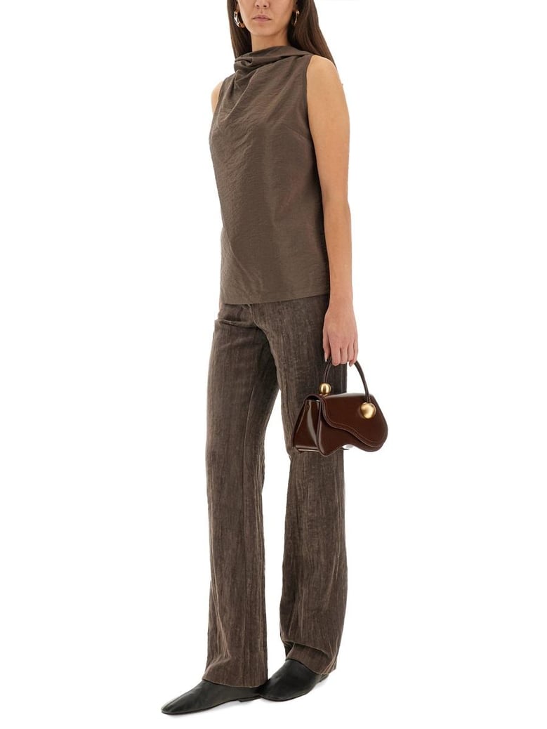 velvet crinkle slim pants by Selfnex