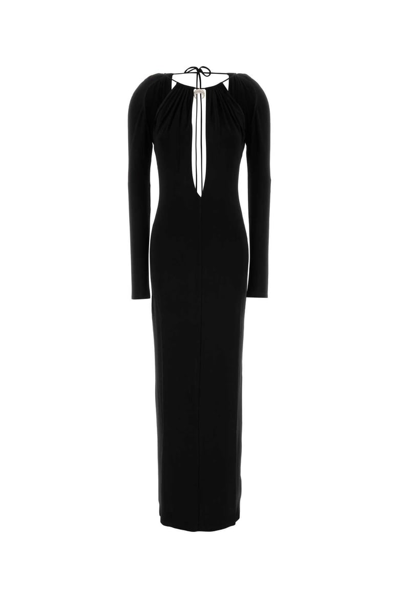 draped jersey ls long dress by Selfnex