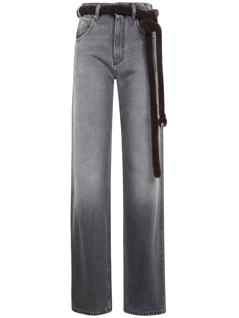 lufur belt adorned straight leg denim by Selfnex