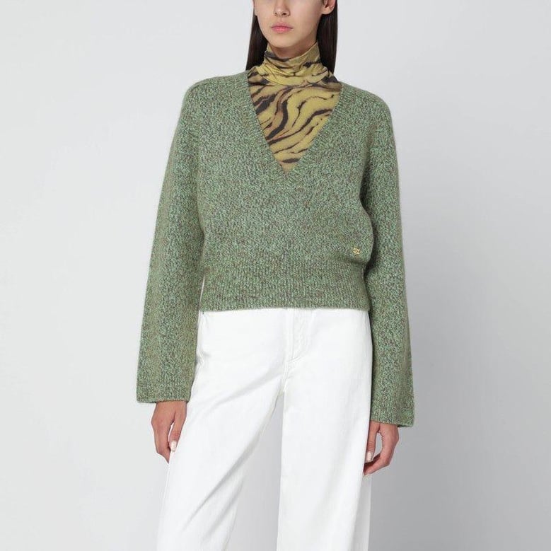 green woolblend textured sweater by Selfnex